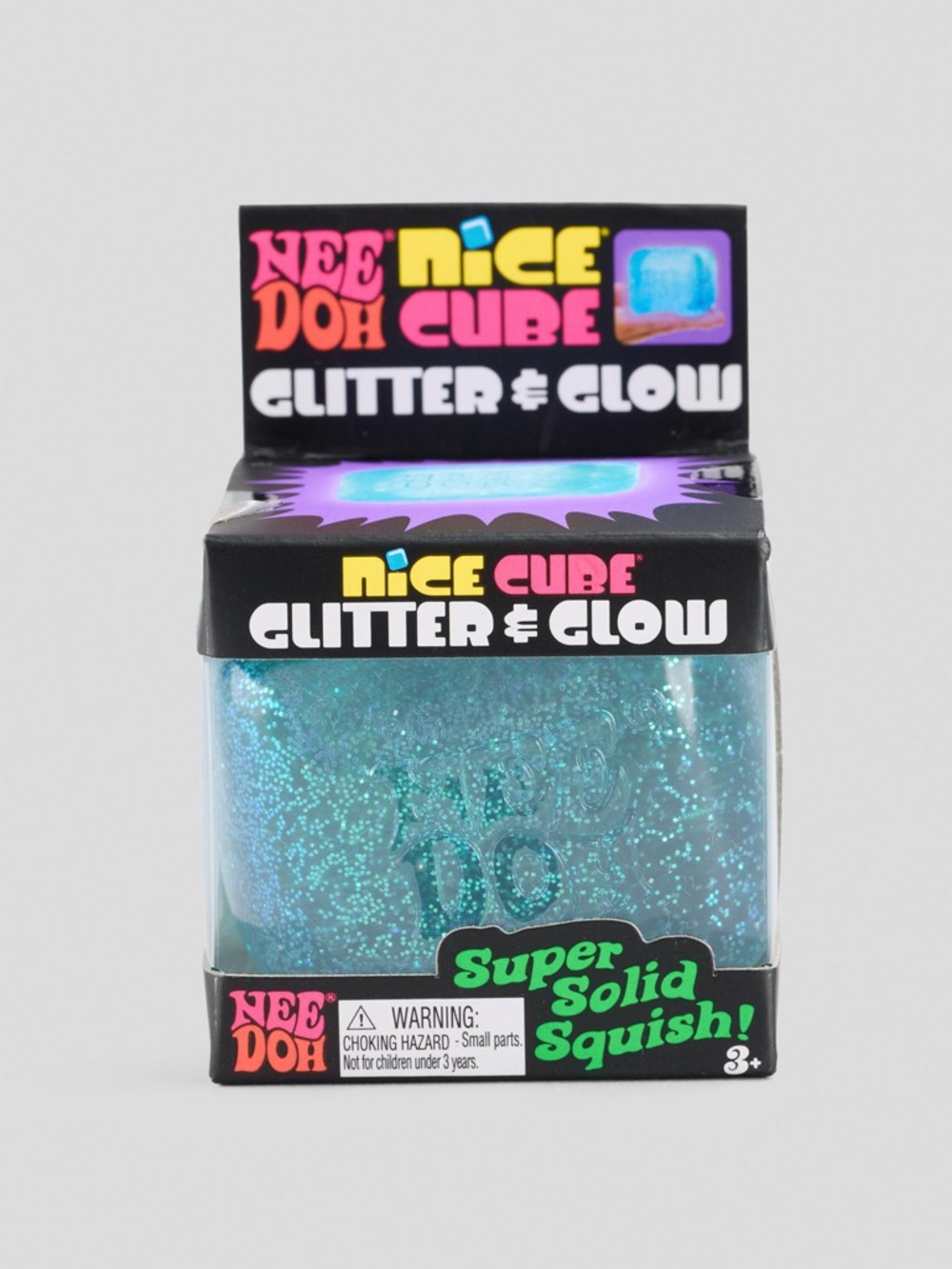 Viral NeeDoh Nice Cube Glitter & Glow Super Solid Squish - Teal Glitter
